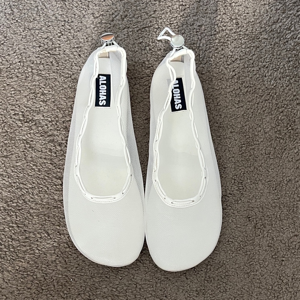 ALOHAS Gill Mesh and Leather White Slip-On Flats